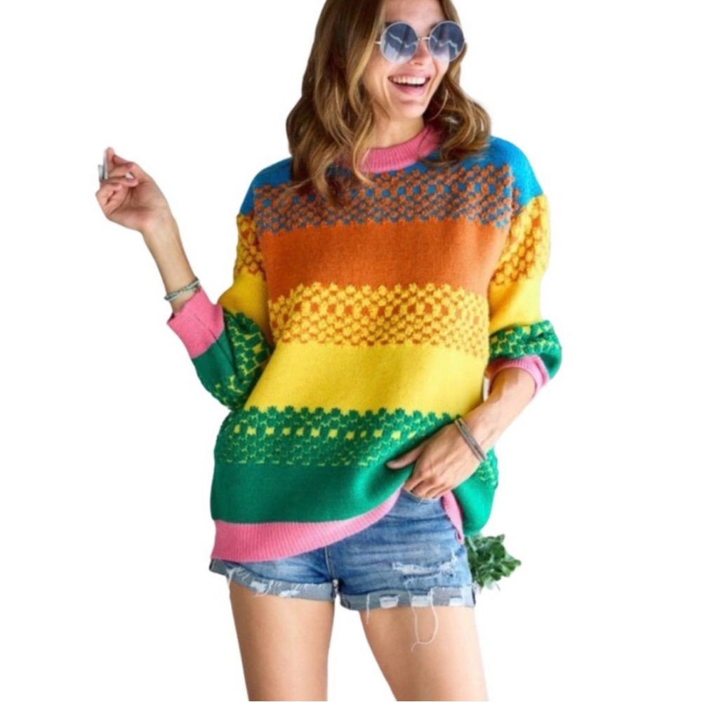 Oscar Street Boho colorful chunky knit sweater